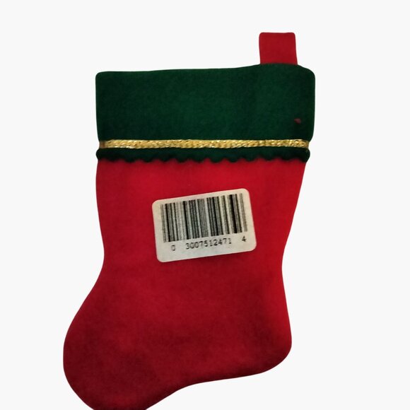 Mini Red Green Christmas Fleece Stocking Felt Candle Gold Trim 6 inch Ornament - Picture 2 of 3